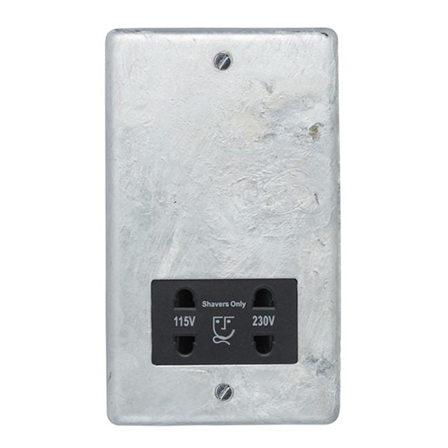 Galvanised Dual Voltage Shaver Socket - Black