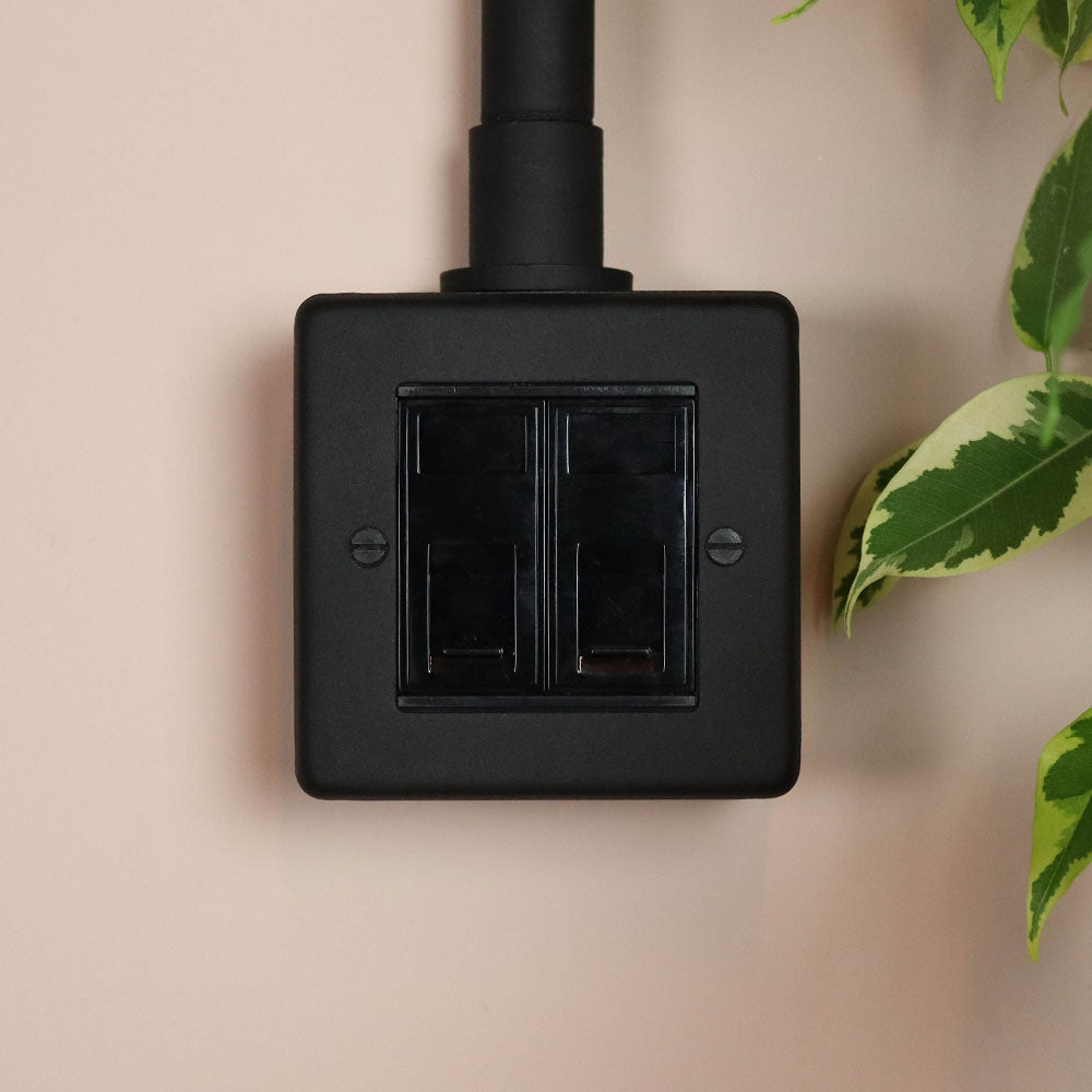 Textured Black 2 Gang RJ45 Socket