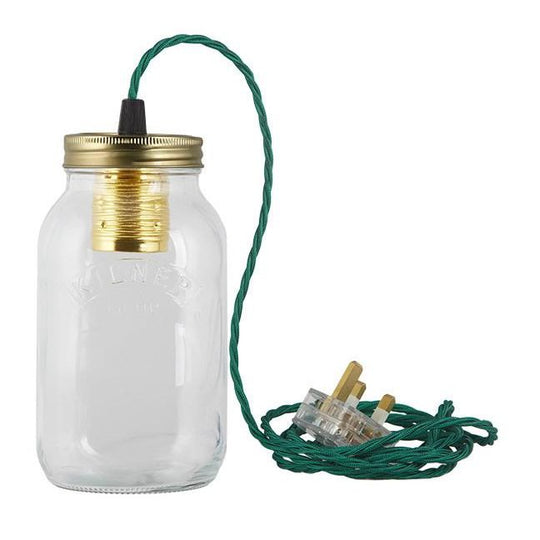 Teal Fabric Cable Jam Jar Lamp