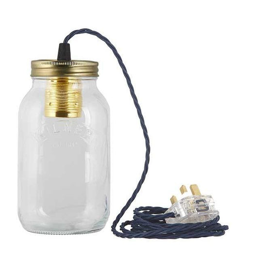 Navy Fabric Cable Jam Jar Lamp