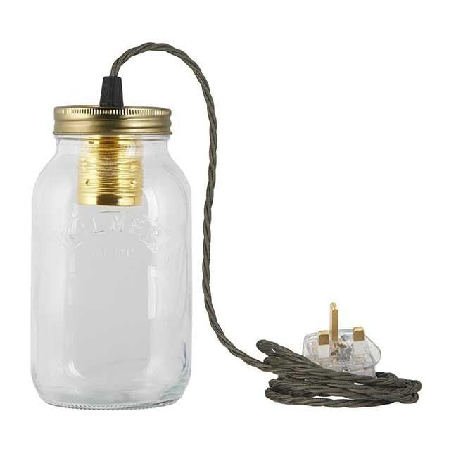 Khaki Fabric Cable Jam Jar Lamp