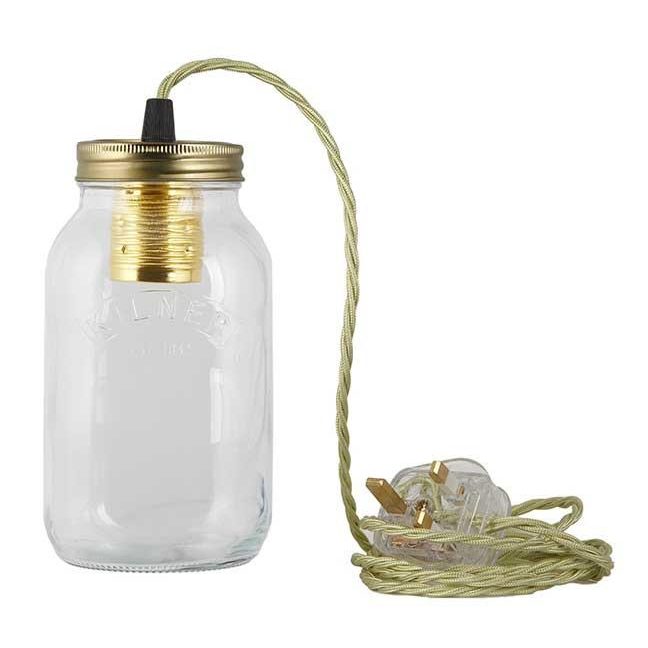 Pale Green Fabric Cable Jam Jar Lamp