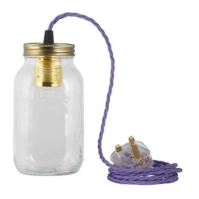 Purple Fabric Cable Jam Jar Lamp