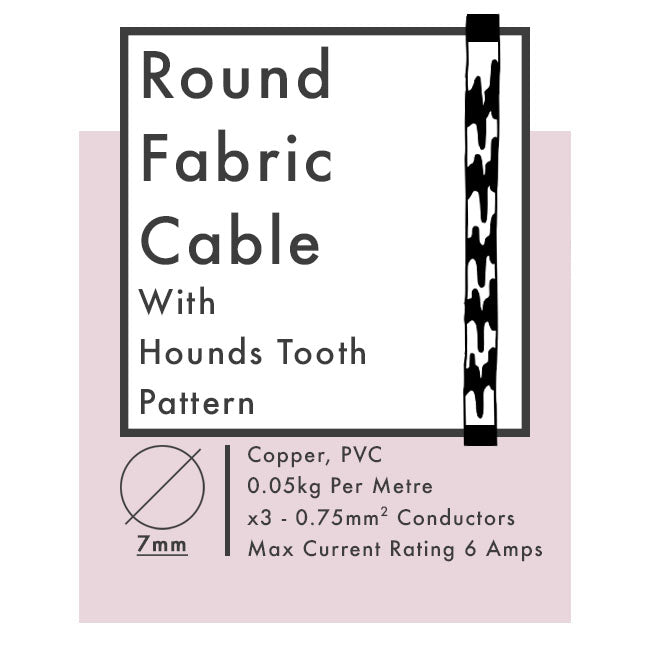 Blue and White Hounds Tooth Round Fabric Cable