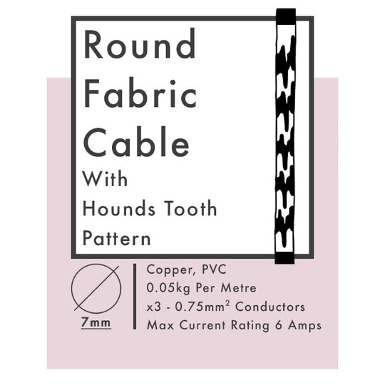 Blue and White Hounds Tooth Round Fabric Cable