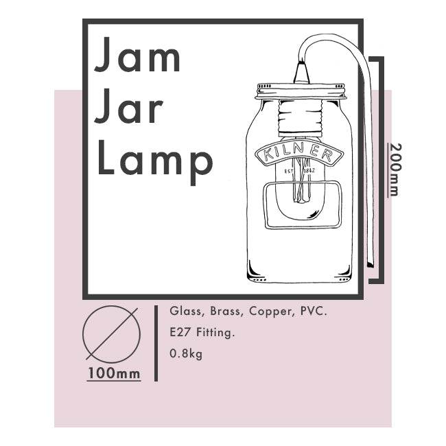 Dusty Pink Fabric Cable Jam Jar Lamp