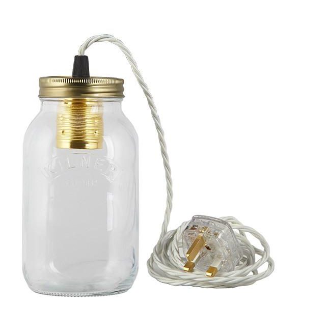 White Fabric Cable Jam Jar Lamp