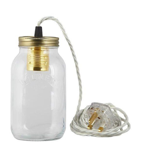 White Fabric Cable Jam Jar Lamp