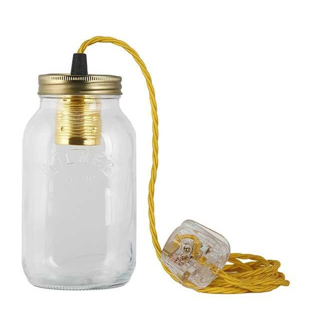 Yellow Fabric Cable Jam Jar Lamp