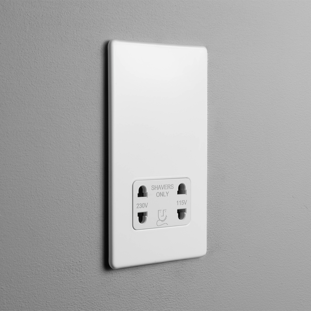 Concealed White Dual Voltage Shaver Socket