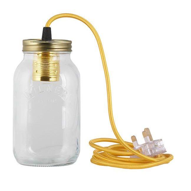 Yellow Fabric Cable Jam Jar Lamp