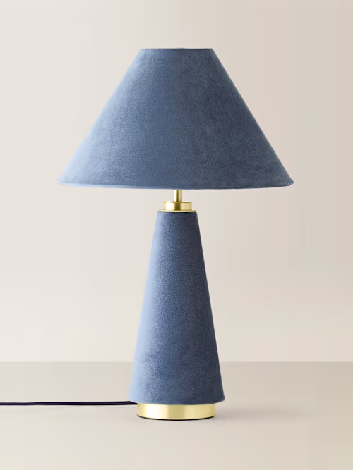 Blue Velvet Conical Table Lamp